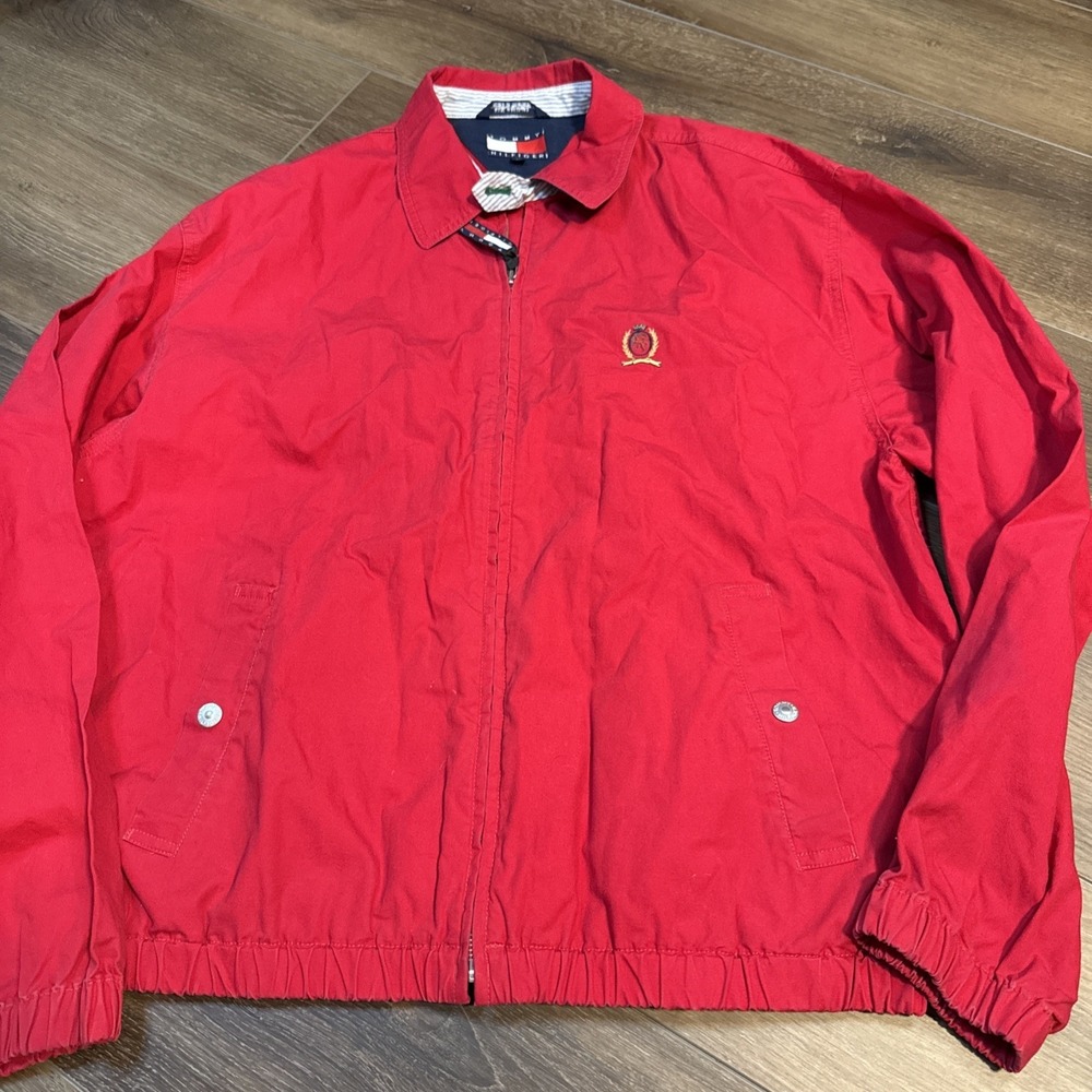 Vtg 90s 00s Tommy Hilfiger Red Cotton Windbreaker Coat Mens M James Dean Jacket